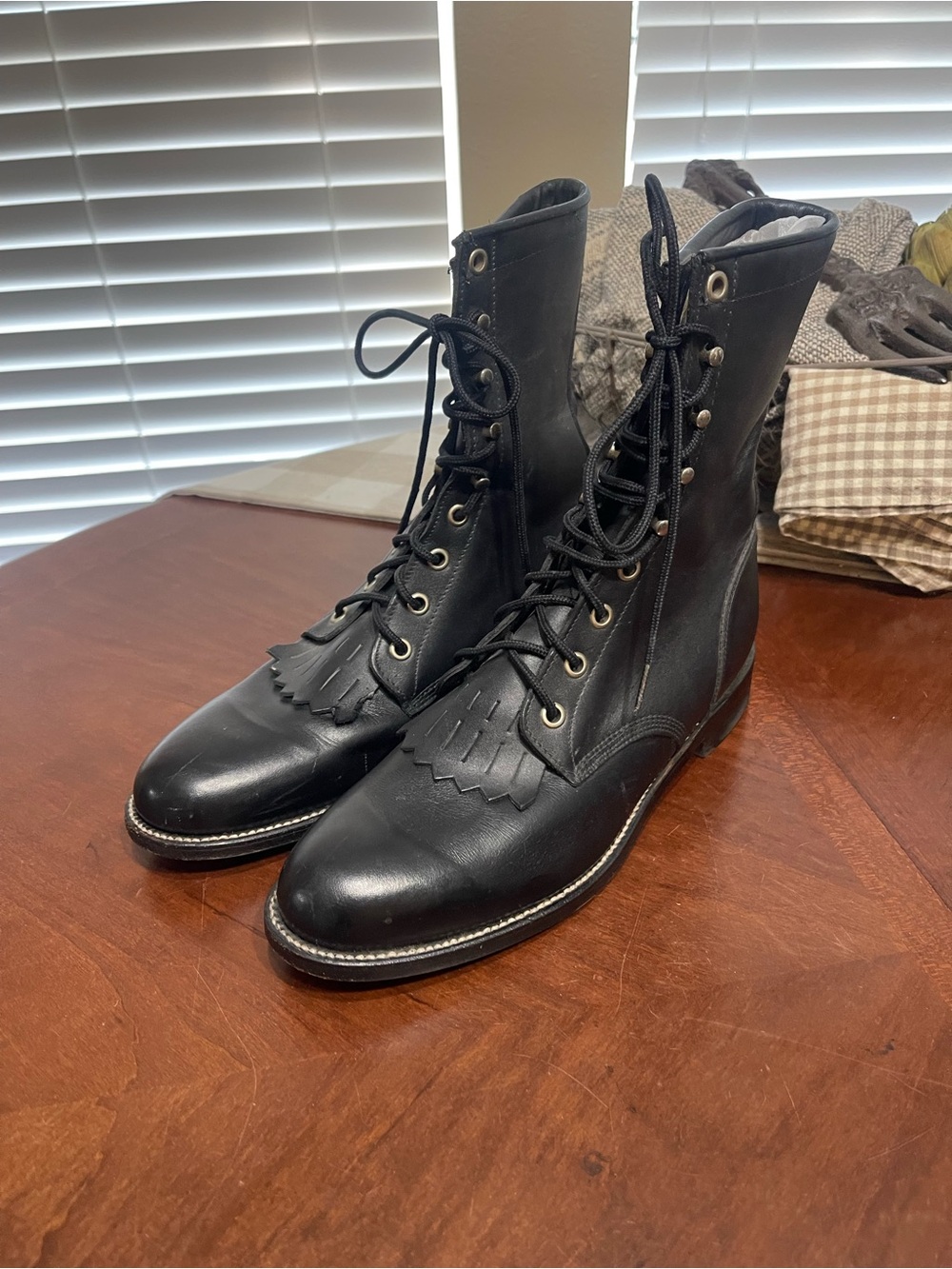Justin L506 Black Leather Lace Up Kiltie Roper Cowboy Boots